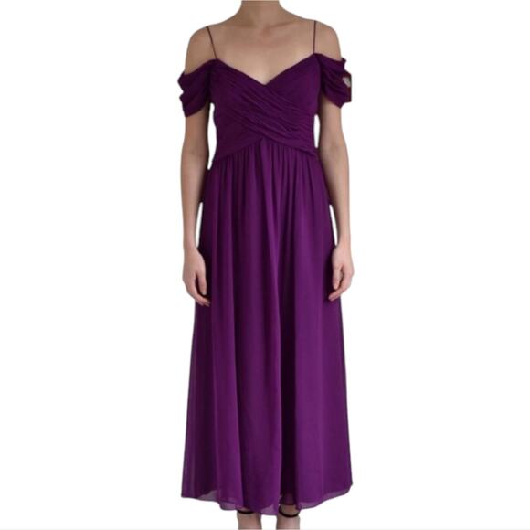 RALPH LAUREN EVENING Elegant Purple Off-Shoulder Maxi Dress Size 8 - Picture 1 of 13